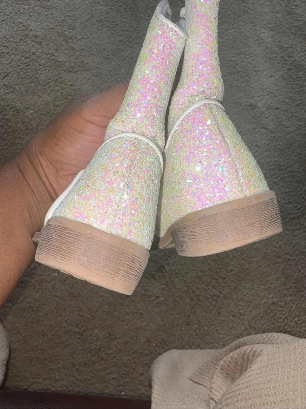 Kelly & Katie White Iridescent Glitter Kids Zip Boots